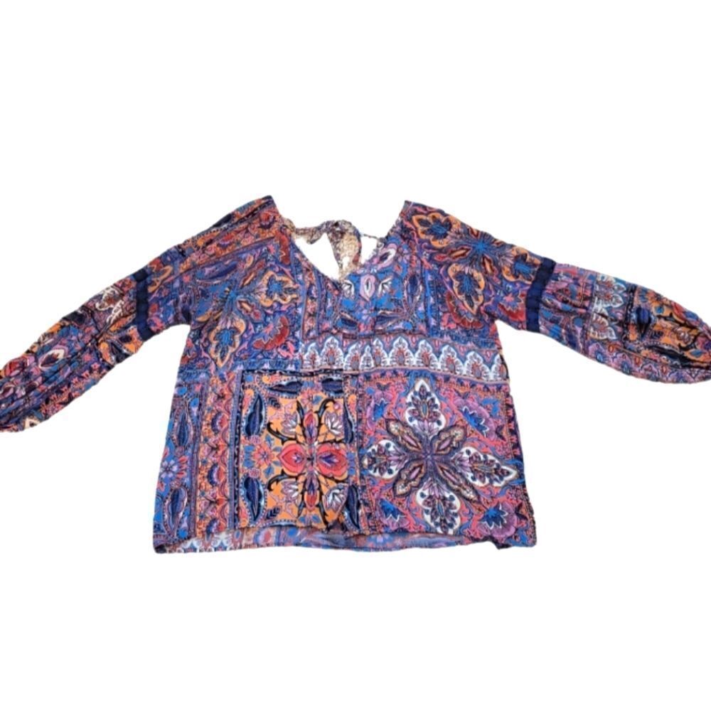 EC THE BUCKLE ANGIE PLEATED V-NECK PEASANT TOP SZ.L - Picture 3 of 7